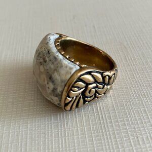 Barse Bronze Gray Buffalo Turquoise Brass Vintage Ring Size 6.5